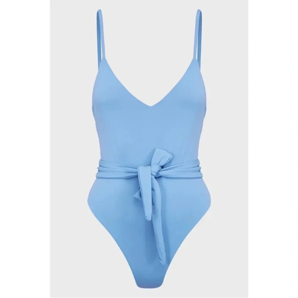 NWT Mara Hoffman One Piece Swim Gamela Front Tie in Vento Baby Blue